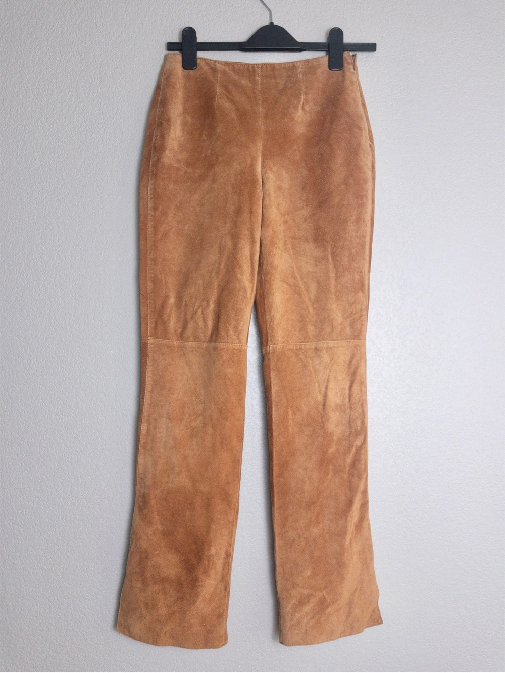 Vintage Kay Unger 100% Leather Suede Flare Pant 2 Brown Tan Side Slit Western
